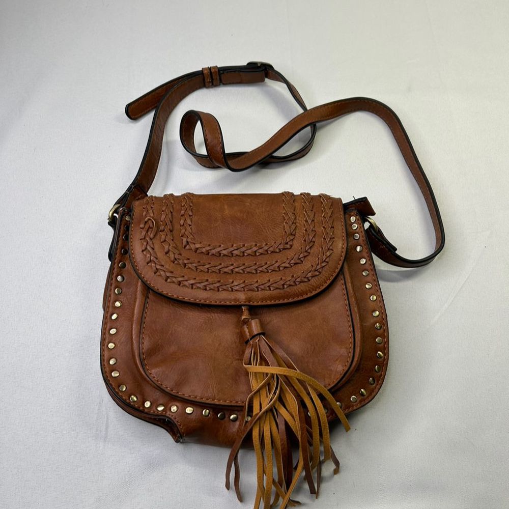 Antik Kraft Unisex Adults Brown Crossbody Bag Vegan Leather Fringe Trim